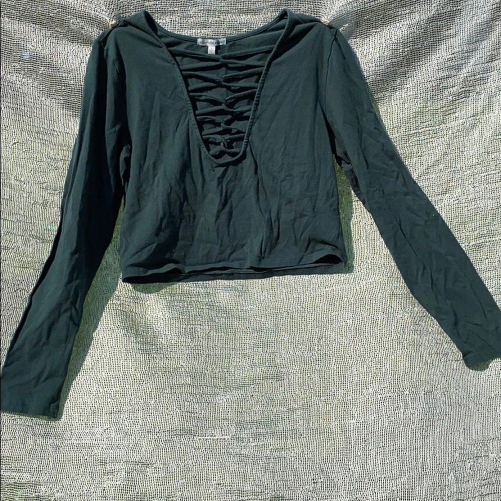Forest Green V-Neck Crisscross Front Fitted Top